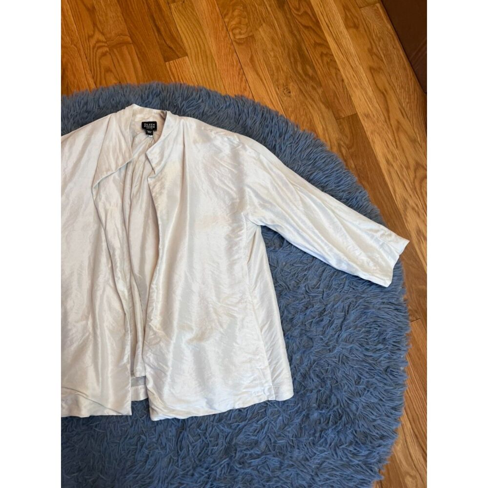 Eileen Fisher Pearly White 100% Silk Open Front Jacket Size M P - Picture 2 of 6